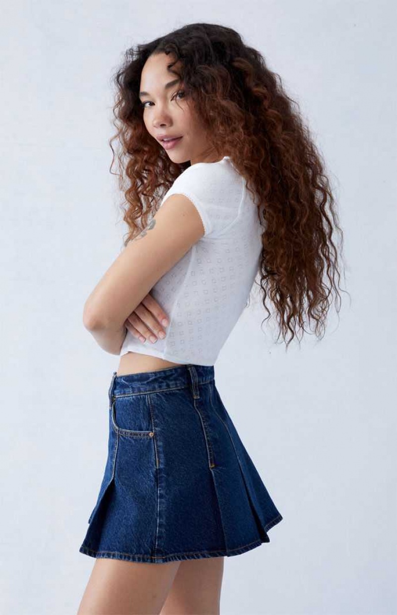 Pantalones PacSun Dark Indigo Plisado Mid Rise Denim Mini Skirt Mujer Indigo | THOKP1568