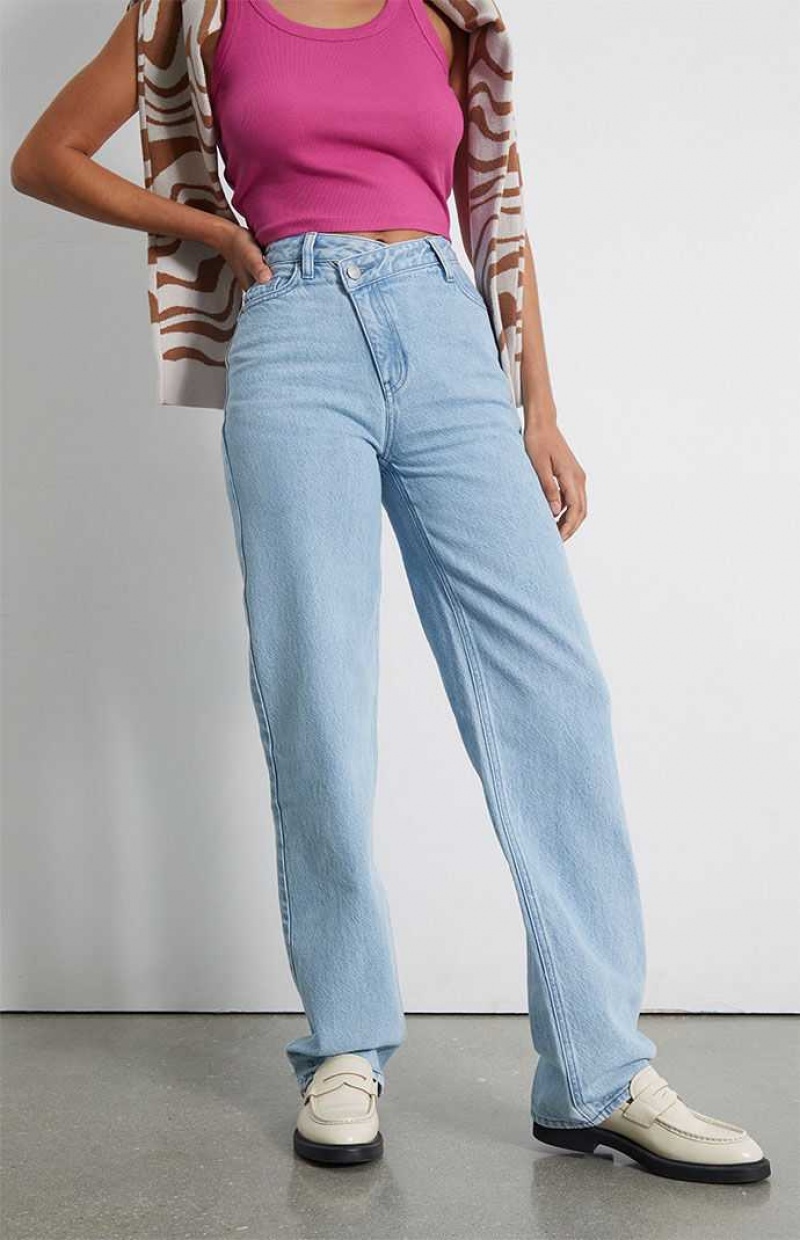 Pantalones PacSun Eco Asymmetrical Waistband '90s Boyfriend Mujer Indigo | DULBN6971