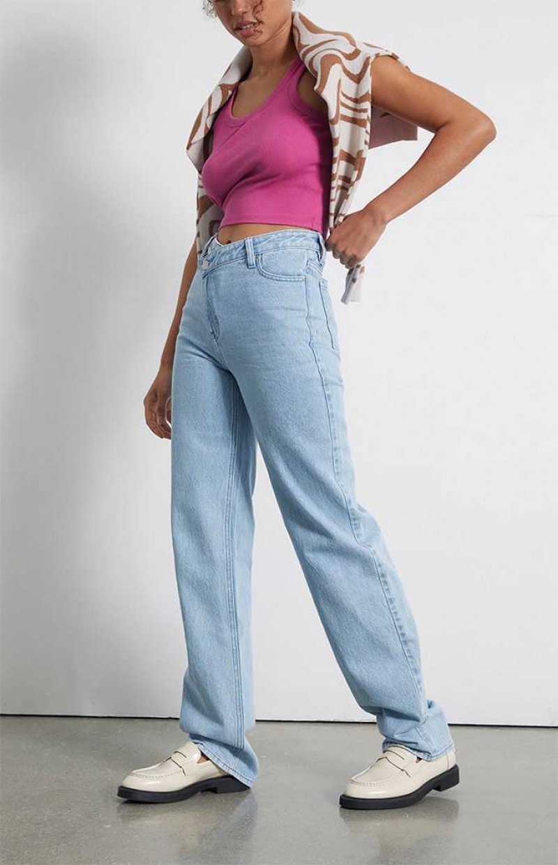 Pantalones PacSun Eco Asymmetrical Waistband '90s Boyfriend Mujer Indigo | DULBN6971