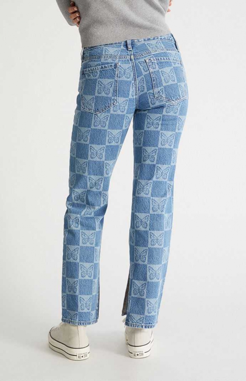 Pantalones PacSun Eco Butterfly Checkerboard Low Rise Directo Leg Mujer Indigo | SZAWV5012