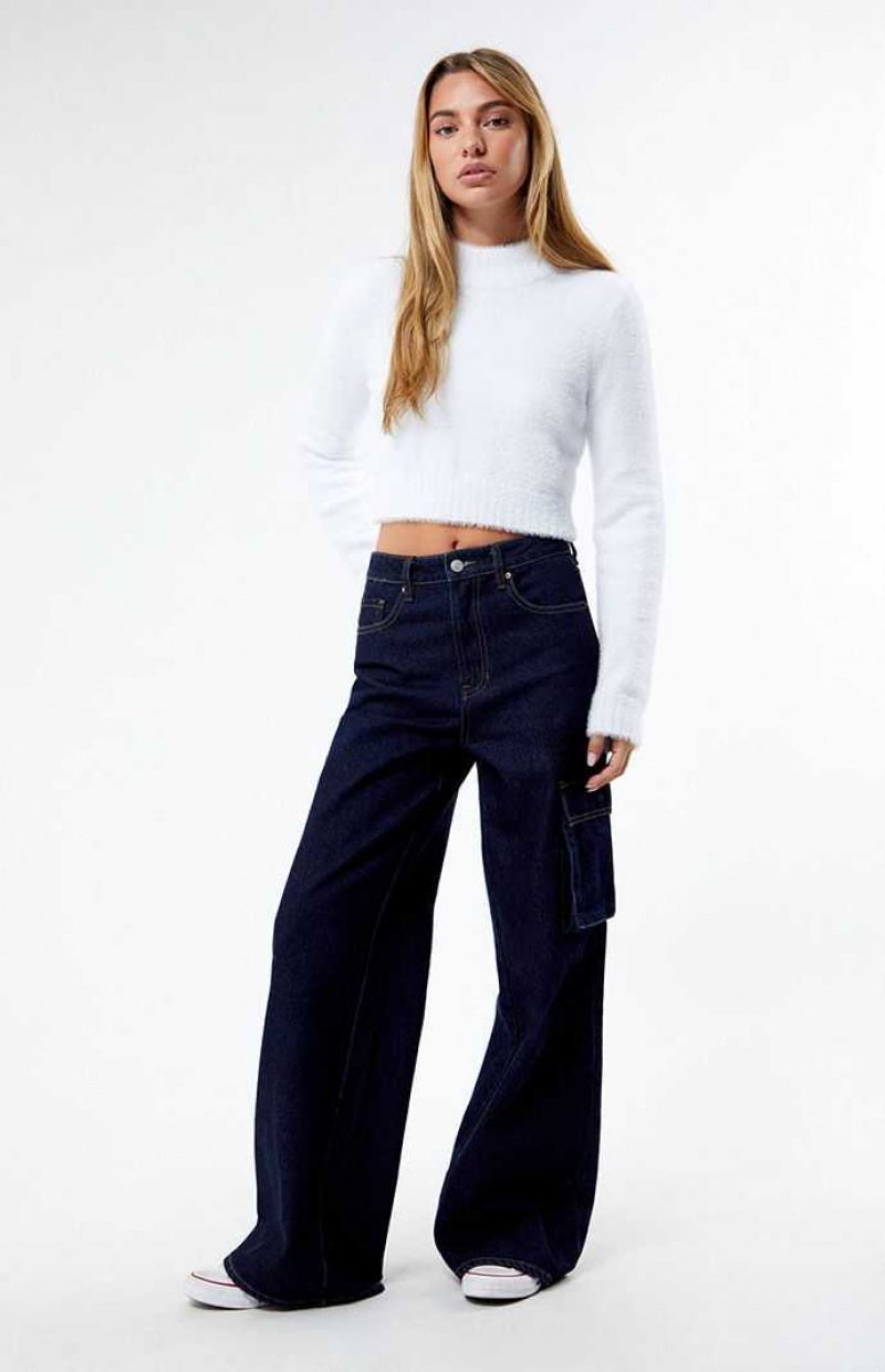 Pantalones PacSun Eco Dark Indigo High Waisted Anchos Leg Cargo Mujer Indigo Oscuro | GXPBY3197