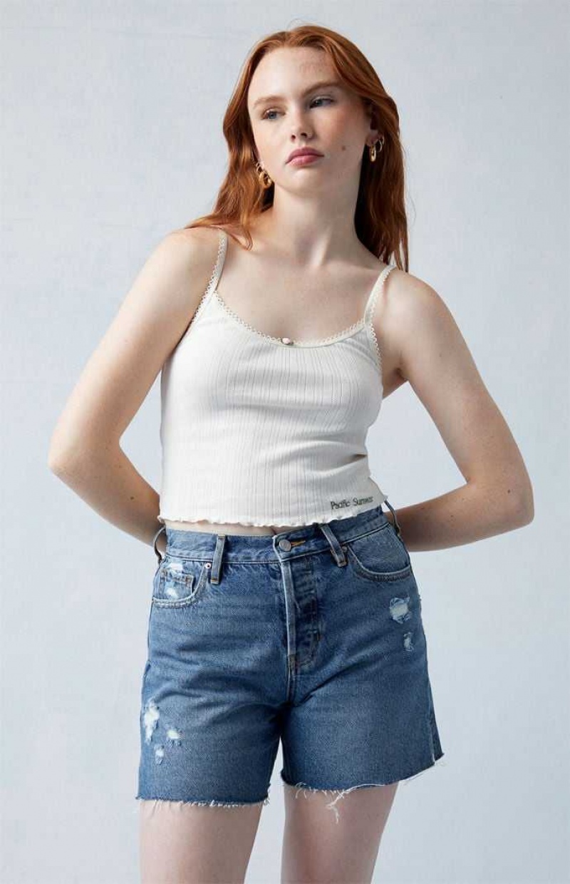 Pantalones PacSun Eco Dark Indigo Ripped High Waisted Relaxed Jorts Mujer Indigo | MOPBV8406