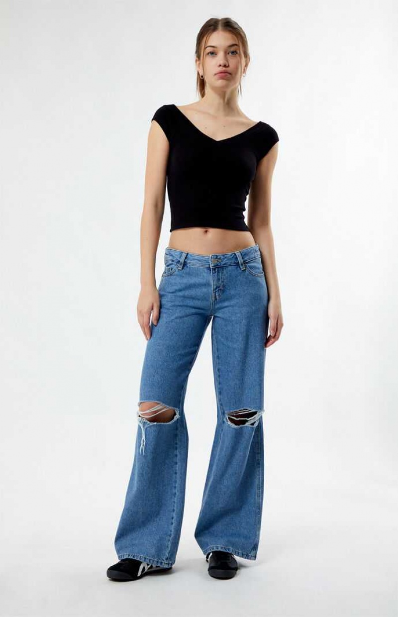 Pantalones PacSun Eco Indigo Ripped Low Rise gy Mujer Indigo | XCZQW9736