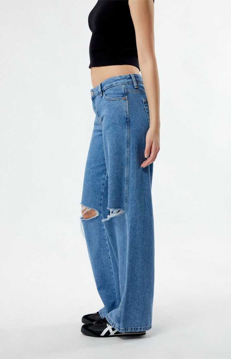 Pantalones PacSun Eco Indigo Ripped Low Rise gy Mujer Indigo | XCZQW9736