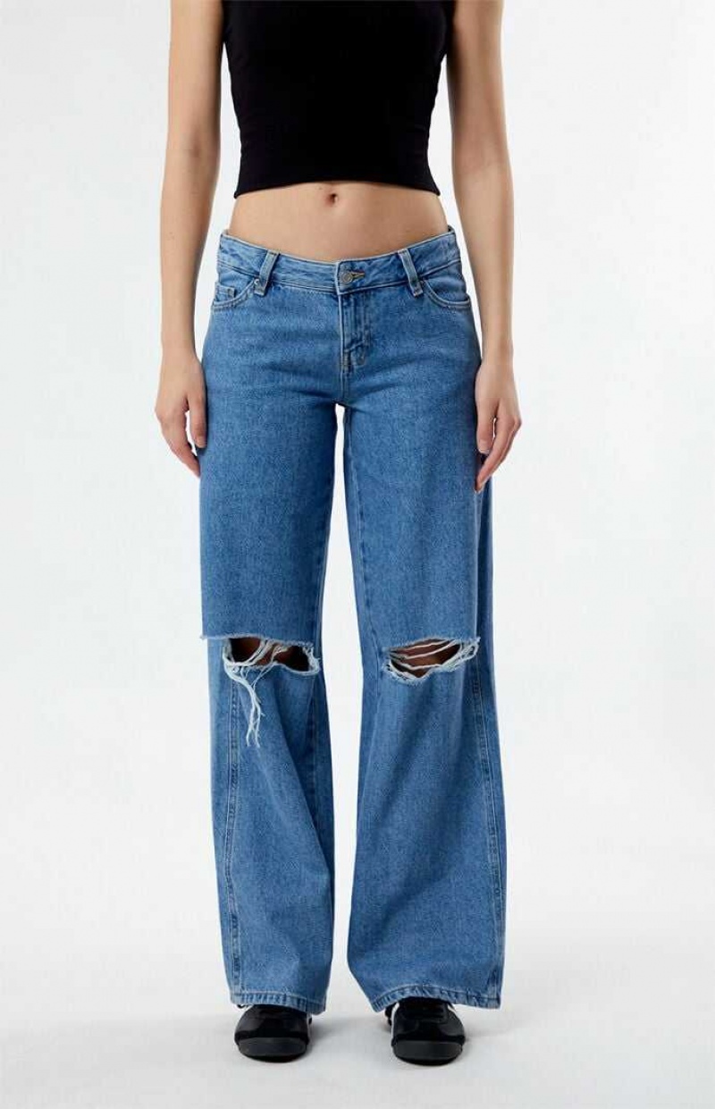 Pantalones PacSun Eco Indigo Ripped Low Rise gy Mujer Indigo | XCZQW9736