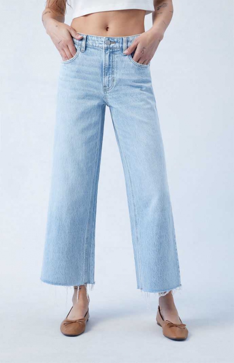 Pantalones PacSun Eco Light Blue Cropped Anchos Leg Mujer Indigo | BYQCD1940