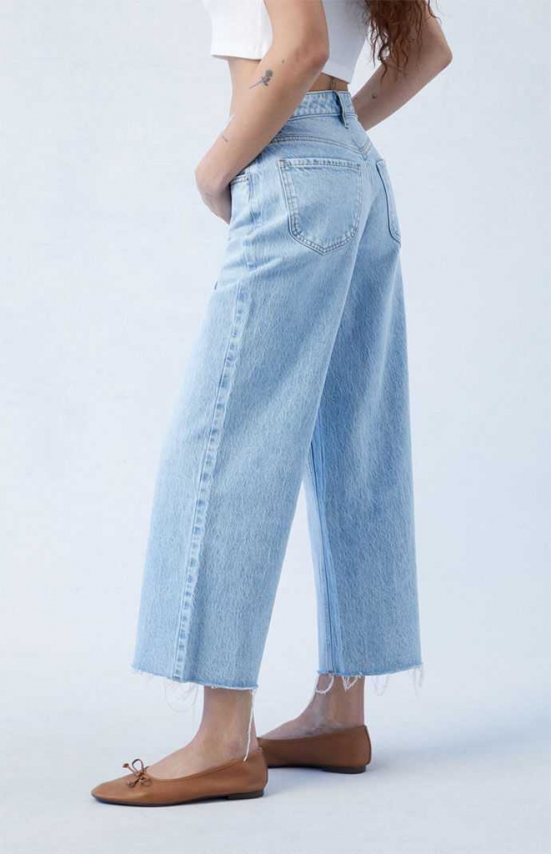 Pantalones PacSun Eco Light Blue Cropped Anchos Leg Mujer Indigo | BYQCD1940