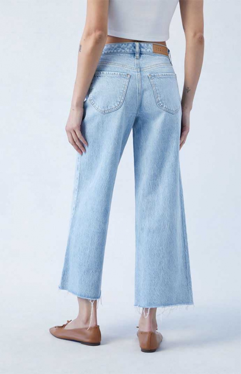 Pantalones PacSun Eco Light Blue Cropped Anchos Leg Mujer Indigo | BYQCD1940