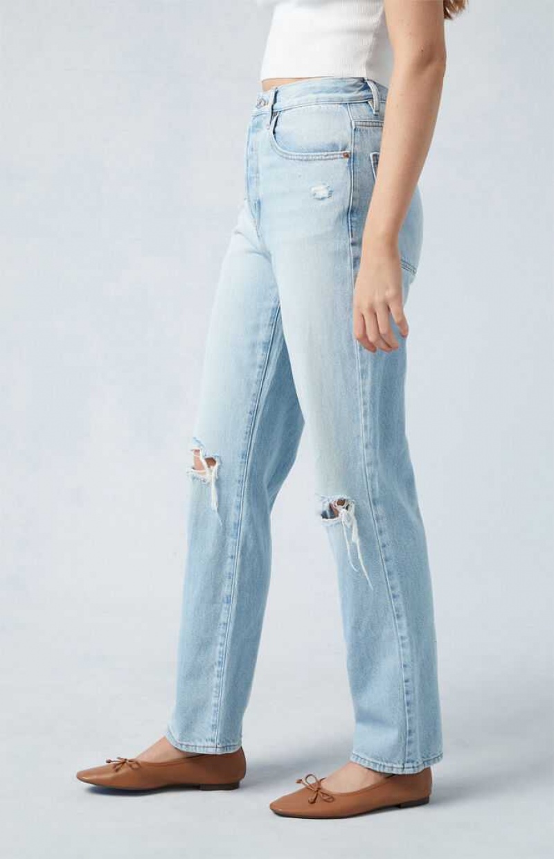 Pantalones PacSun Eco Light Blue Distressed Dad Mujer Indigo | MHIYV0457