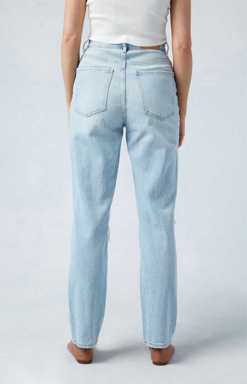 Pantalones PacSun Eco Light Blue Distressed Dad Mujer Indigo | MHIYV0457