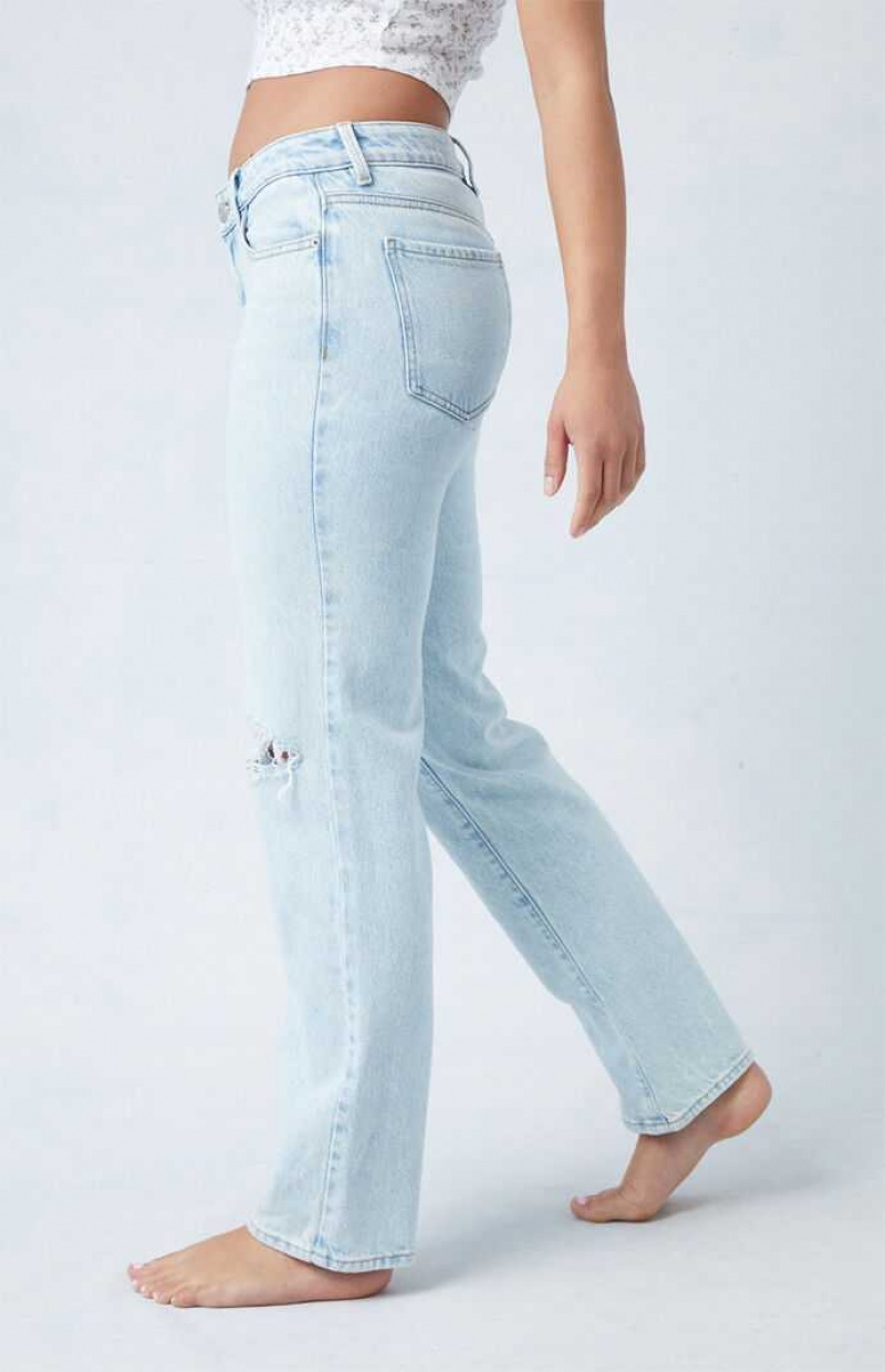 Pantalones PacSun Eco Light Blue Ripped Knee Low Rise Directo Leg Mujer Indigo | AOMNQ9607