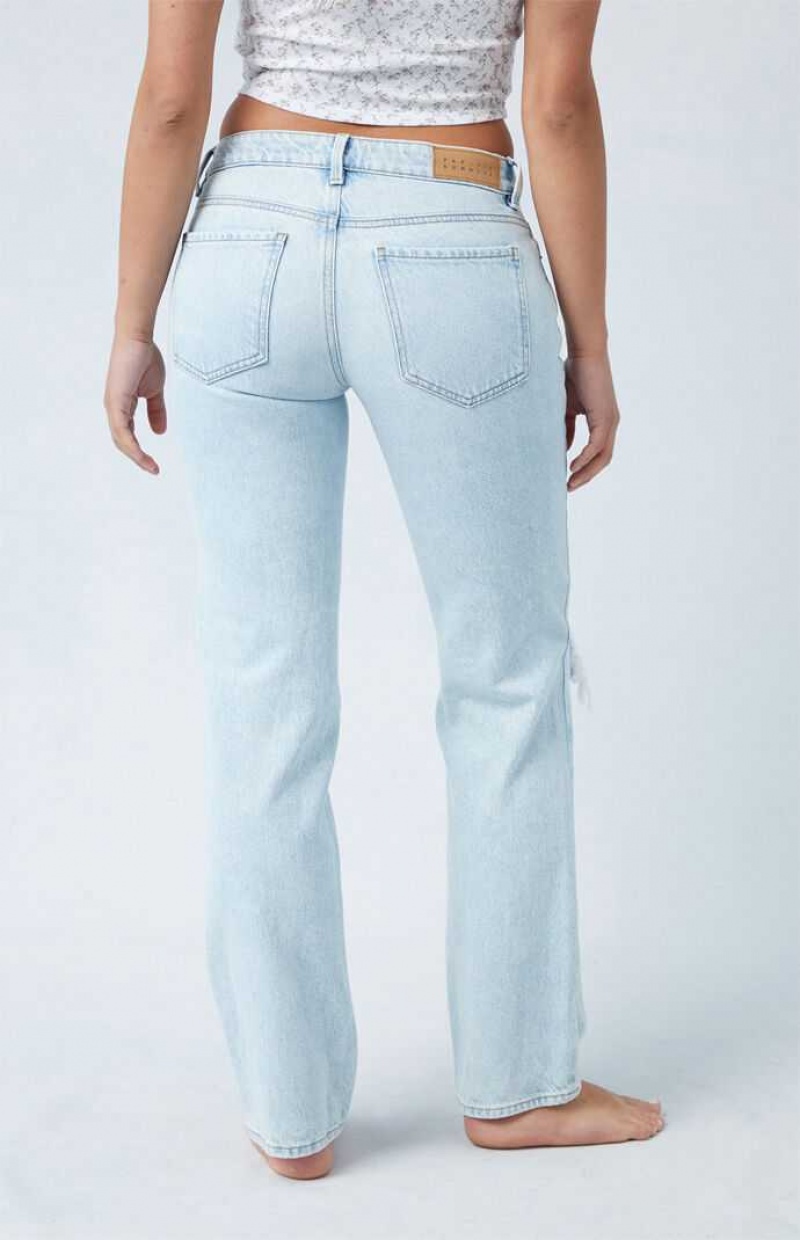 Pantalones PacSun Eco Light Blue Ripped Knee Low Rise Directo Leg Mujer Indigo | AOMNQ9607