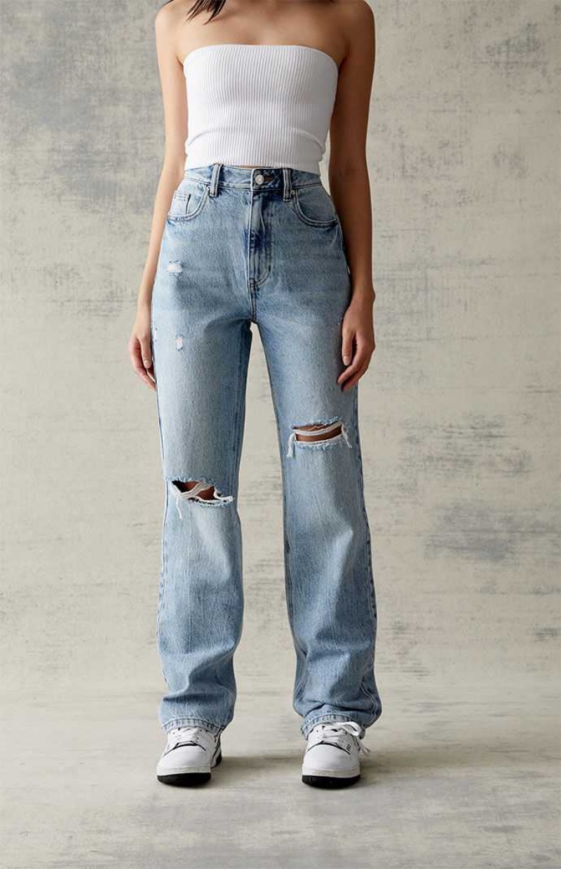 Pantalones PacSun Eco Light Blue Ripped '90s Boyfriend Mujer Indigo | QWTEU6187