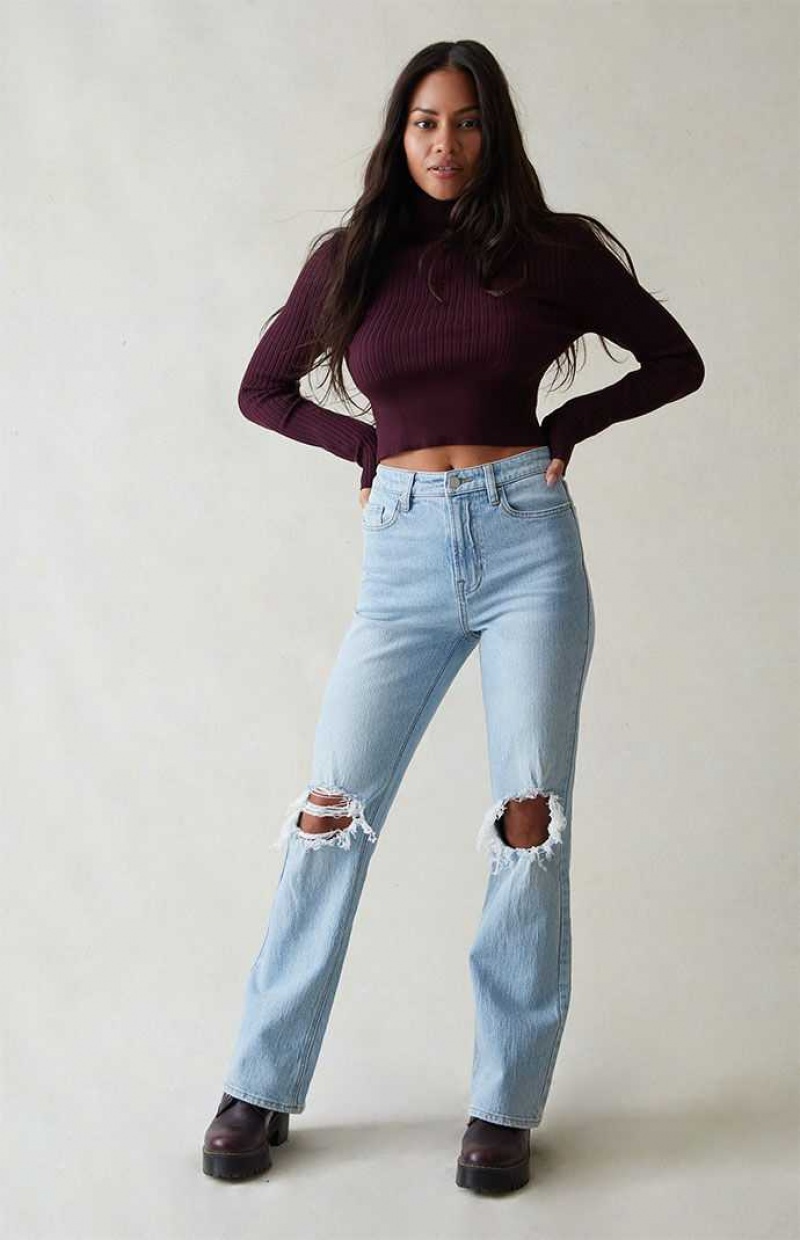 Pantalones PacSun Eco Light Blue Ripped Curve High Waisted Bootcut Mujer Indigo | DSKHW9534