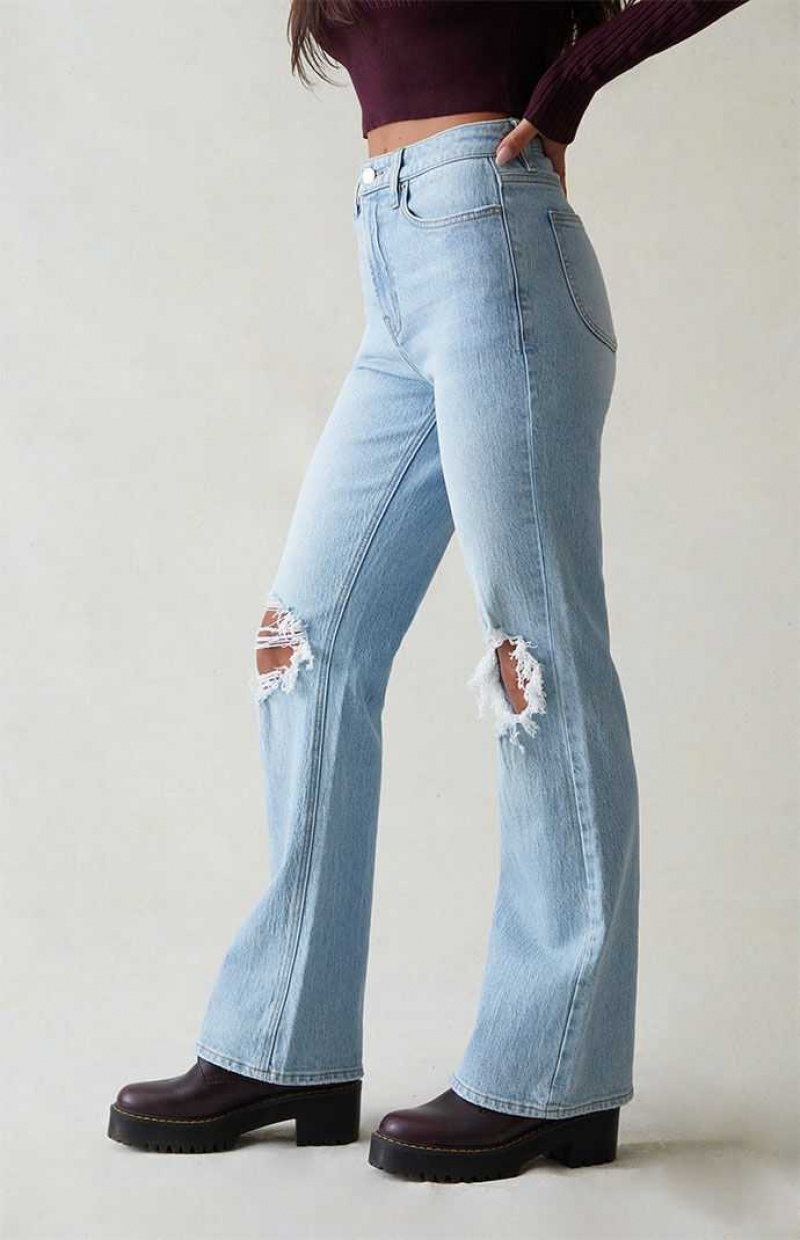 Pantalones PacSun Eco Light Blue Ripped Curve High Waisted Bootcut Mujer Indigo | DSKHW9534