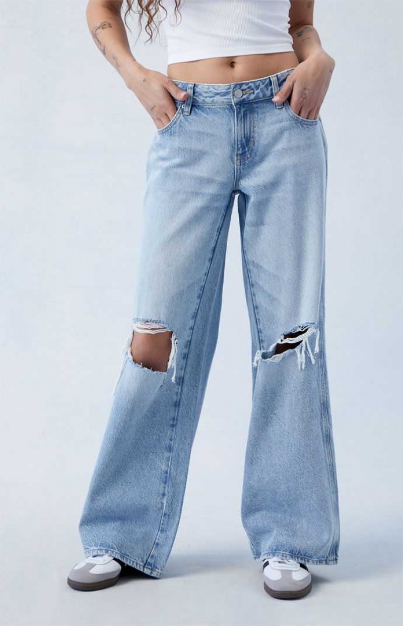 Pantalones PacSun Eco Light Blue Ripped Low Rise gy Mujer Indigo | KUQRX8359