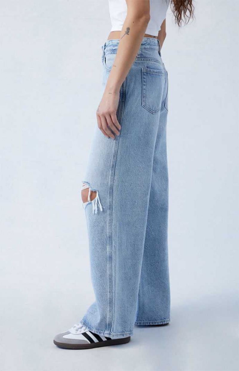 Pantalones PacSun Eco Light Blue Ripped Low Rise gy Mujer Indigo | KUQRX8359