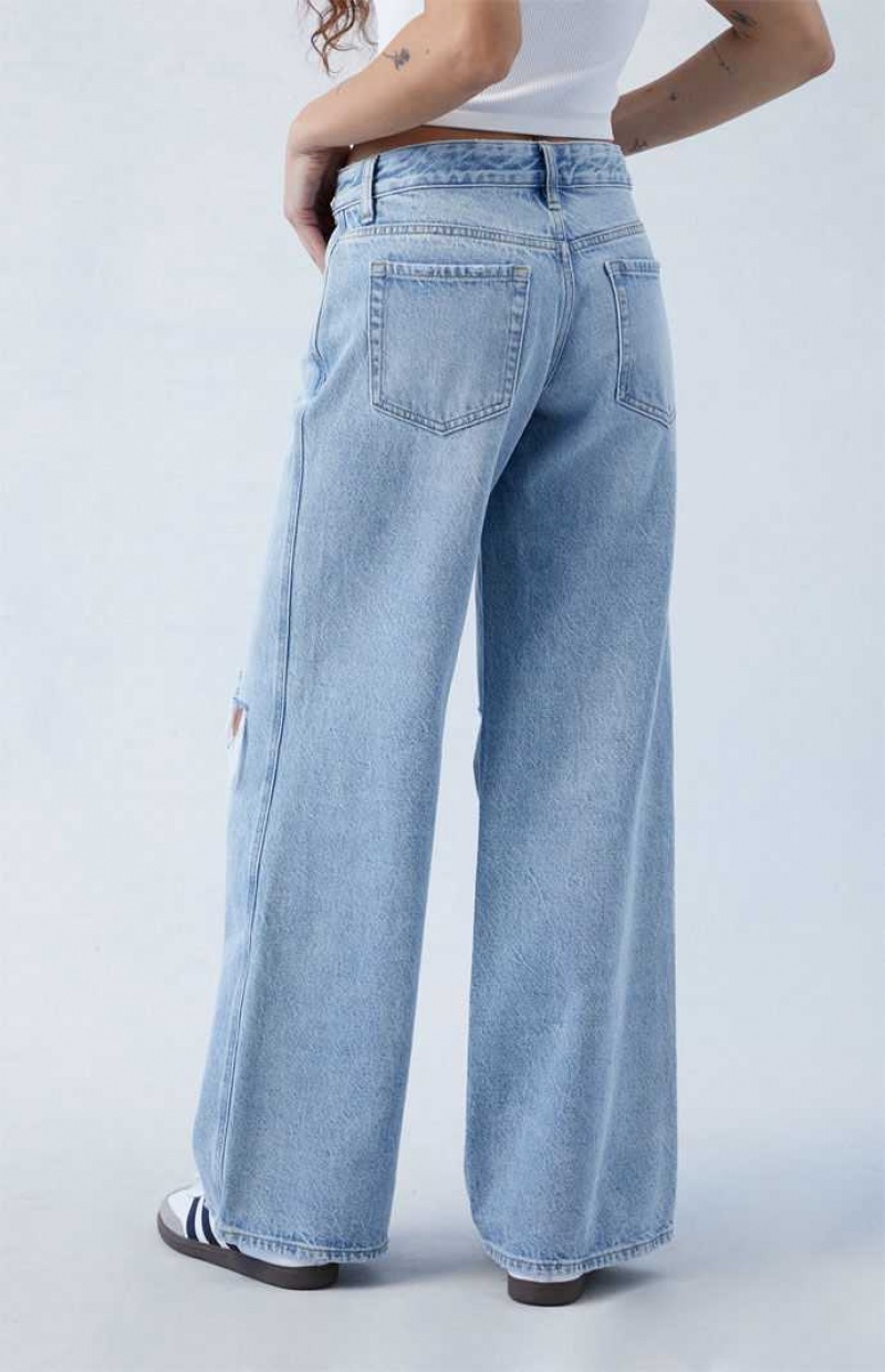 Pantalones PacSun Eco Light Blue Ripped Low Rise gy Mujer Indigo | KUQRX8359