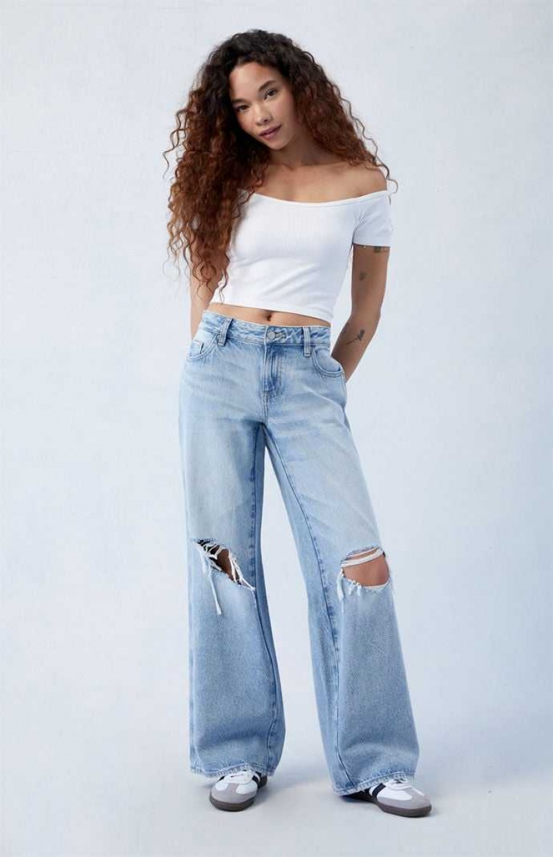 Pantalones PacSun Eco Light Blue Ripped Low Rise gy Mujer Indigo | KUQRX8359