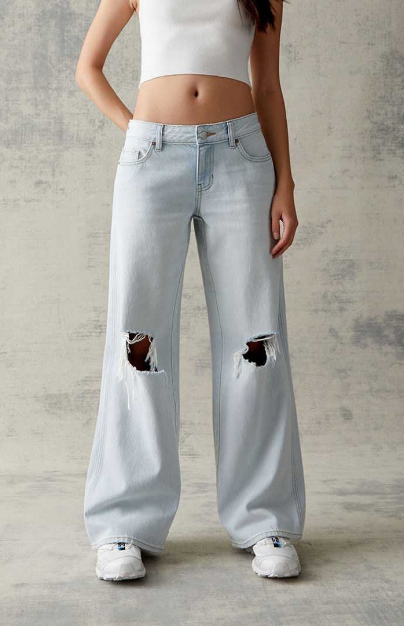 Pantalones PacSun Eco Light Blue Ripped Low Rise gy Mujer Indigo Claro | UYNKH9036