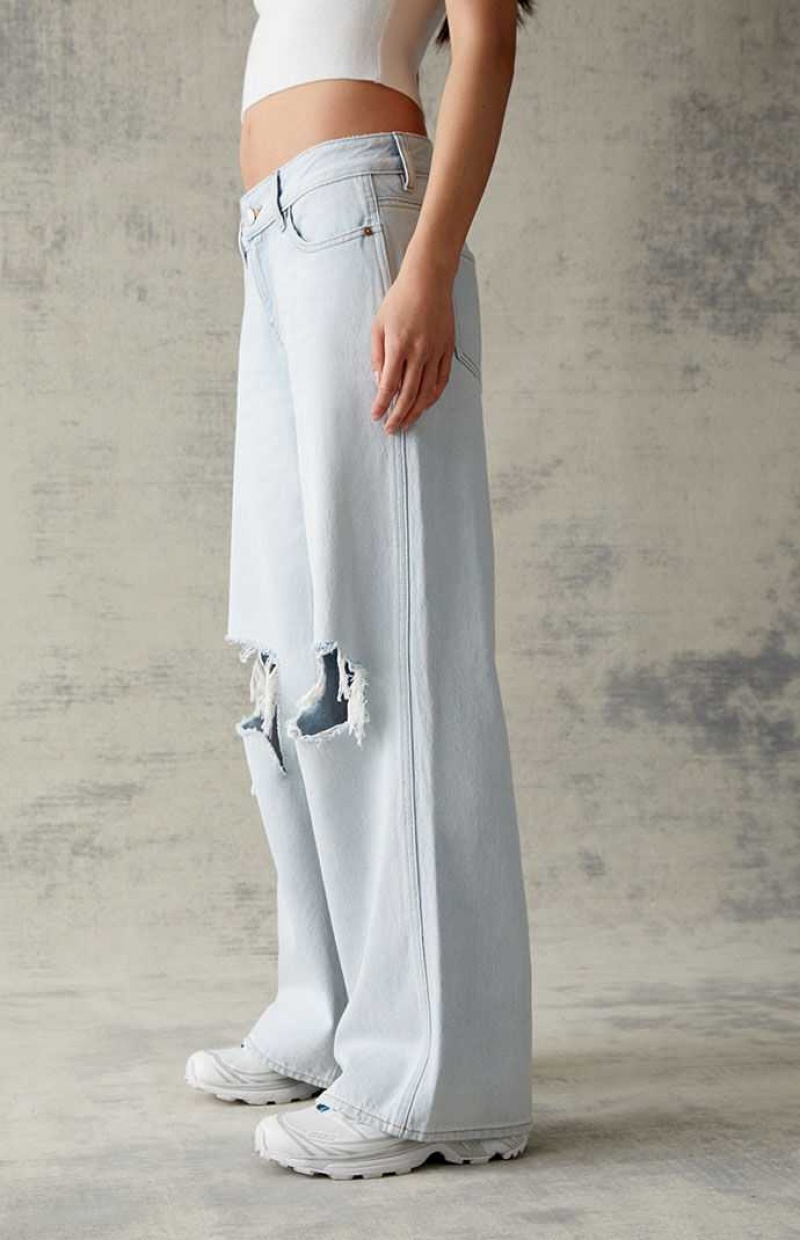 Pantalones PacSun Eco Light Blue Ripped Low Rise gy Mujer Indigo Claro | UYNKH9036