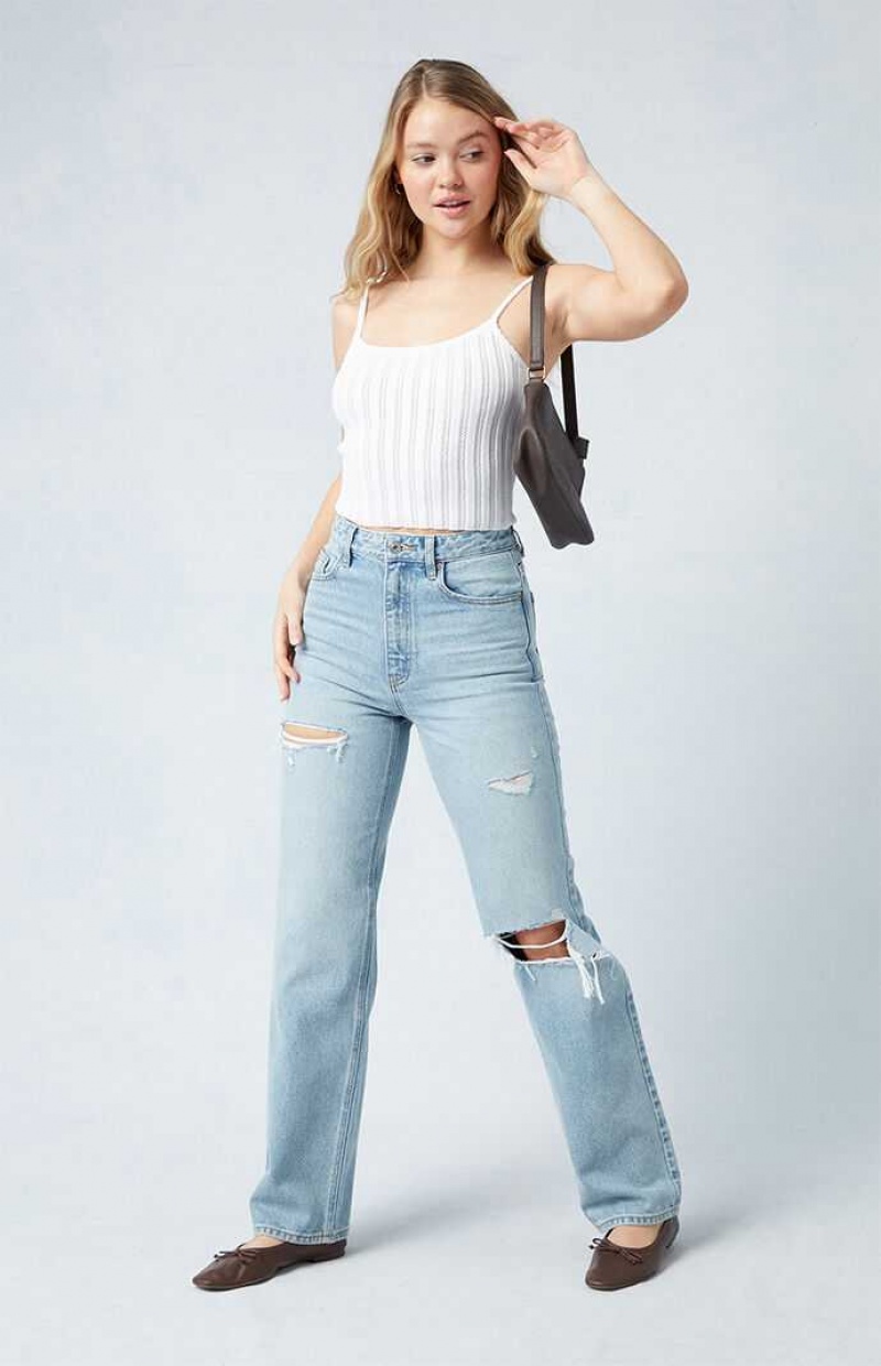 Pantalones PacSun Eco Light Blue Ripped '90s Boyfriend Mujer Indigo | ITRLU3816