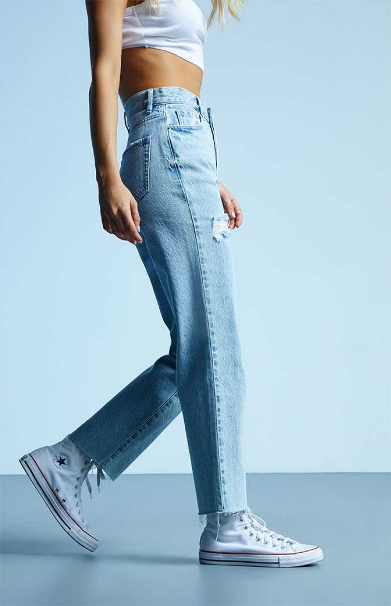 Pantalones PacSun Eco Light Blue Ripped High Waisted Directo Leg Mujer Indigo | UQWAE8397