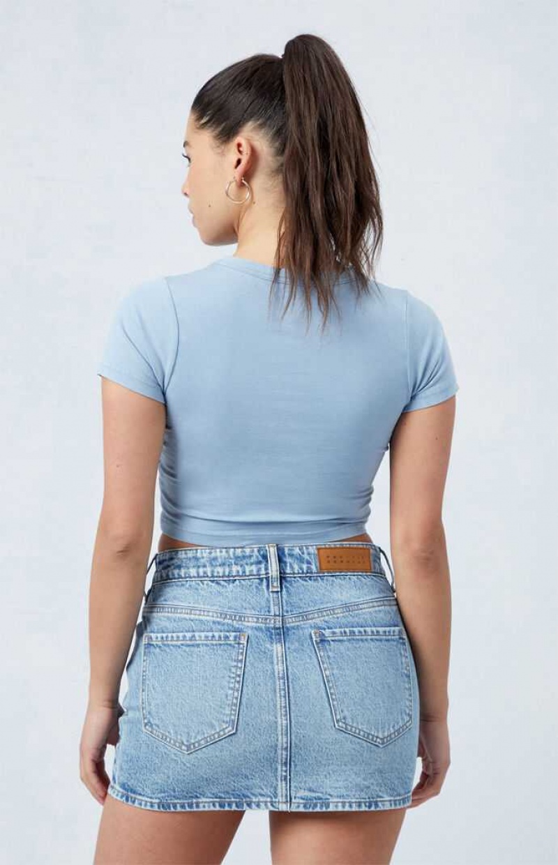 Pantalones PacSun Eco Light Blue Stretch Mid Rise Denim Mini Skirt Mujer Indigo | RBFWZ3752