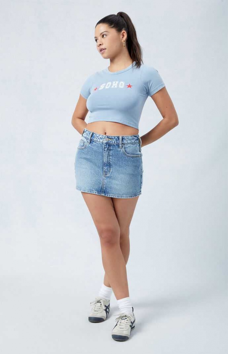 Pantalones PacSun Eco Light Blue Stretch Mid Rise Denim Mini Skirt Mujer Indigo | RBFWZ3752