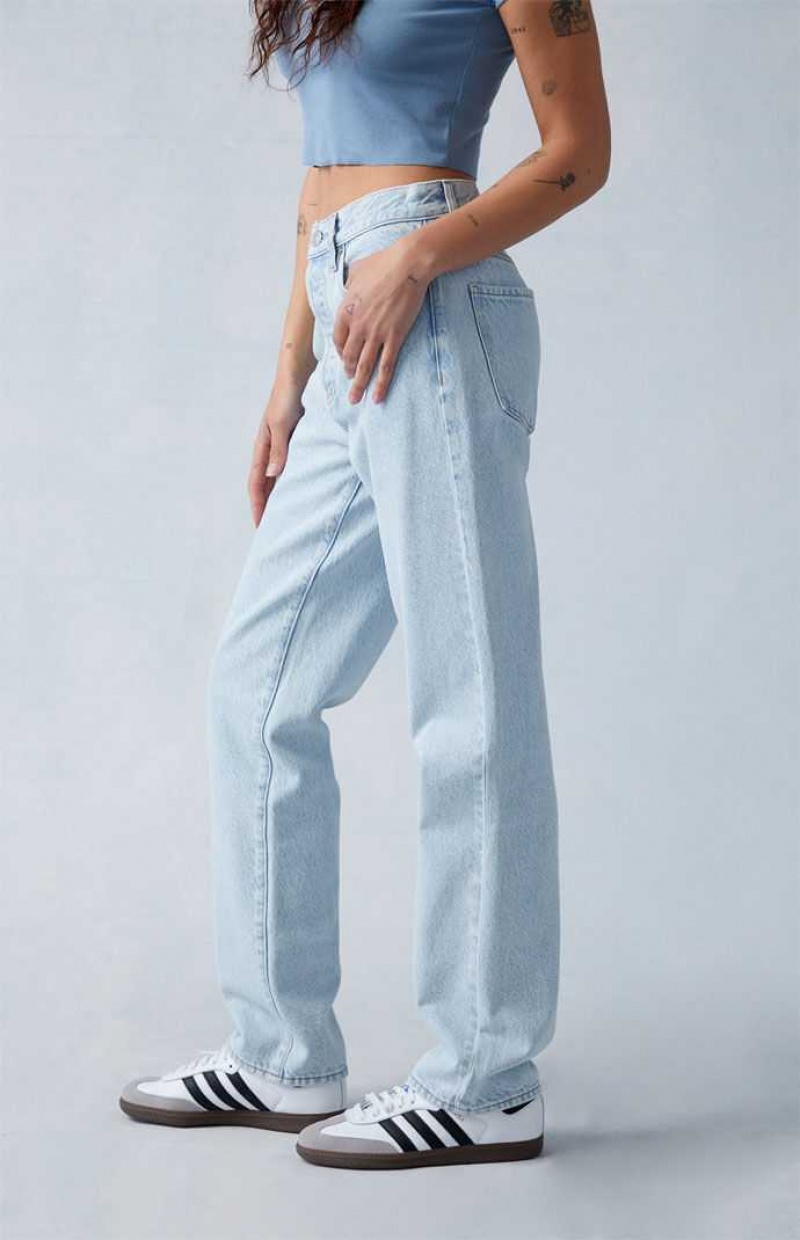 Pantalones PacSun Eco Light Indigo Butt Slit Dad Mujer Indigo | NSWGJ0976