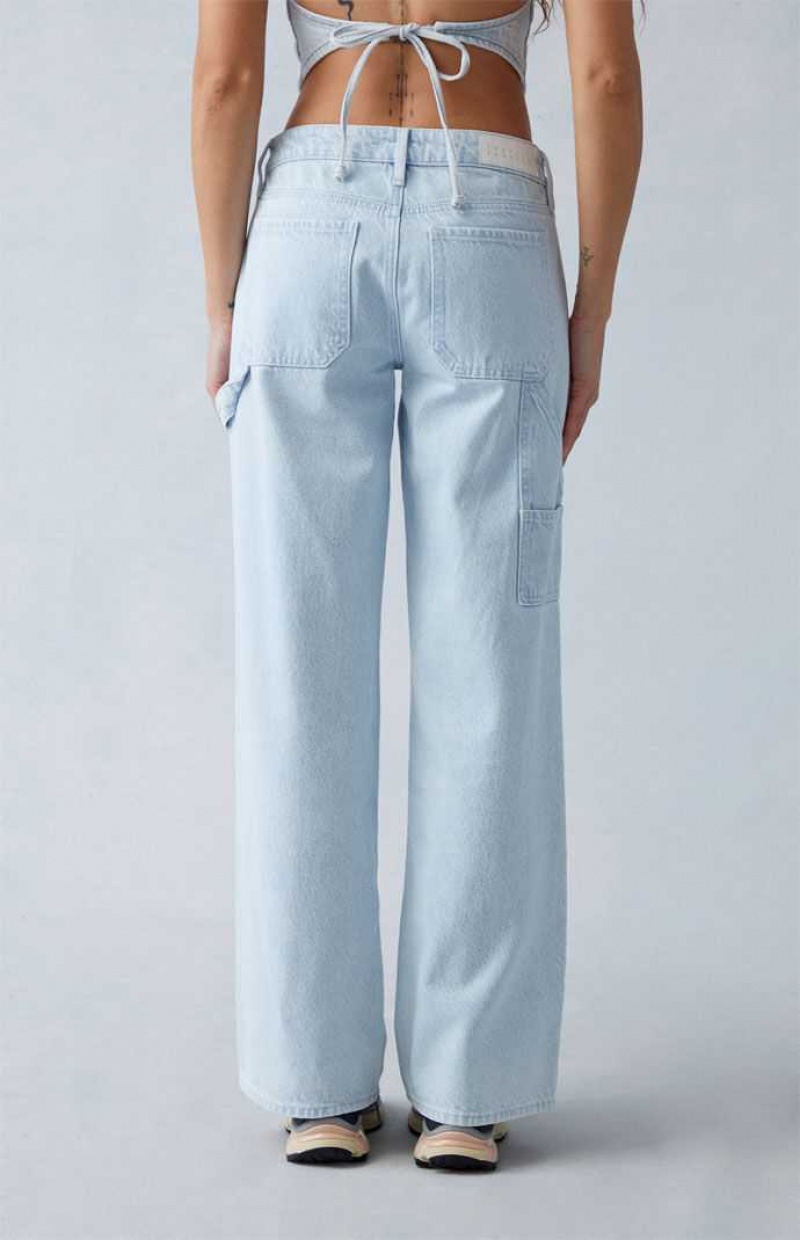 Pantalones PacSun Eco Light Indigo Carpenter Low Rise Anchos Leg Mujer Indigo | IPFVQ8571