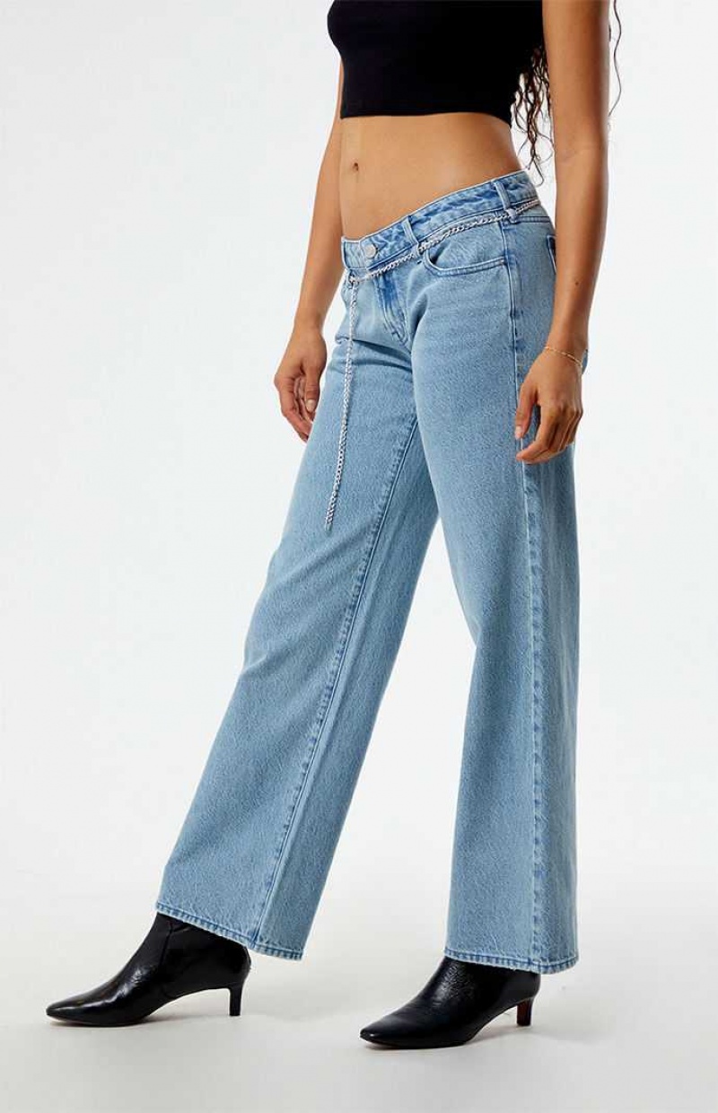 Pantalones PacSun Eco Light Indigo Chain Low Rise Anchos Leg Mujer Indigo | WUCJA8193