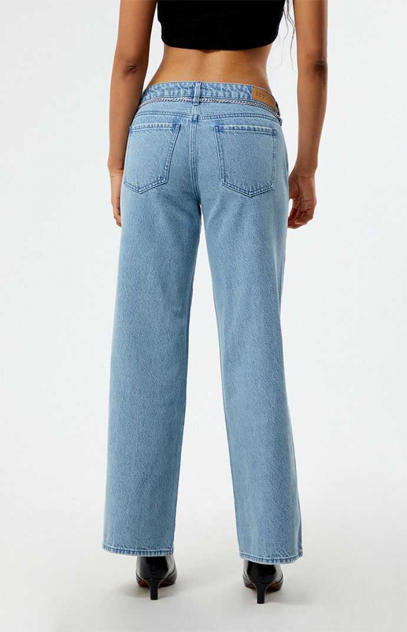 Pantalones PacSun Eco Light Indigo Chain Low Rise Anchos Leg Mujer Indigo | WUCJA8193