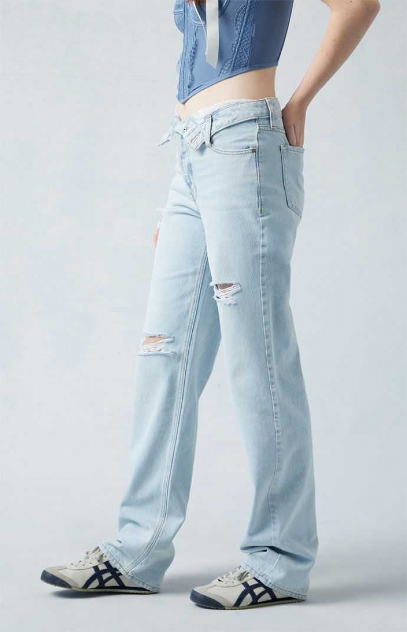 Pantalones PacSun Eco Light Indigo Fold-Over Ripped '90s Boyfriend Mujer Indigo | CGYZP3249