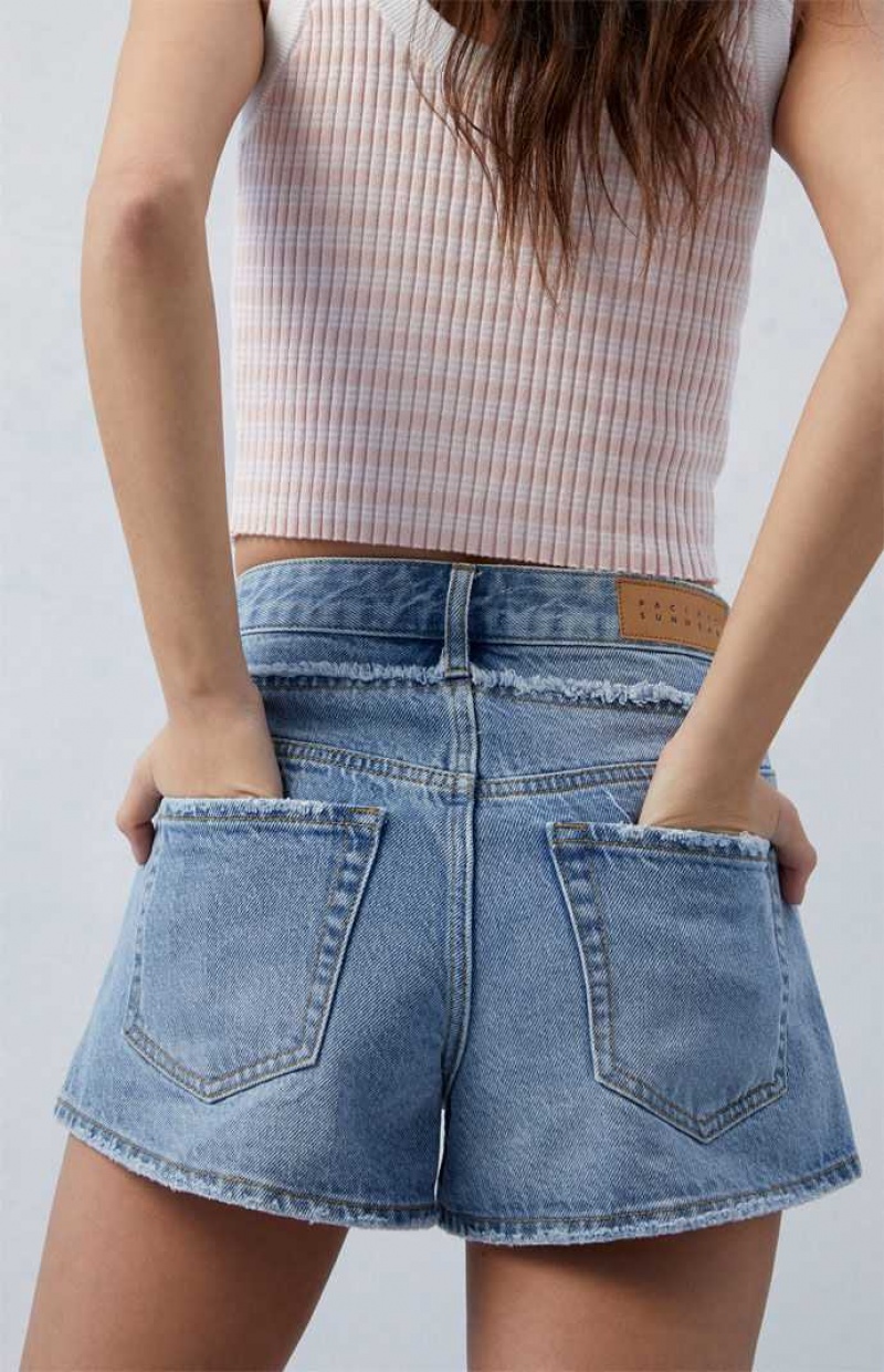 Pantalones PacSun Eco Light Indigo Frayed High Waisted Denim Festival Mujer Indigo | UYWDK6321