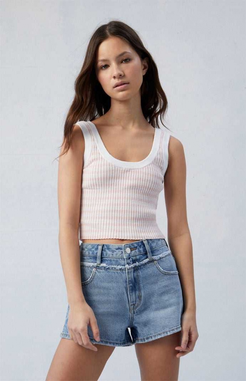 Pantalones PacSun Eco Light Indigo Frayed High Waisted Denim Festival Mujer Indigo | UYWDK6321