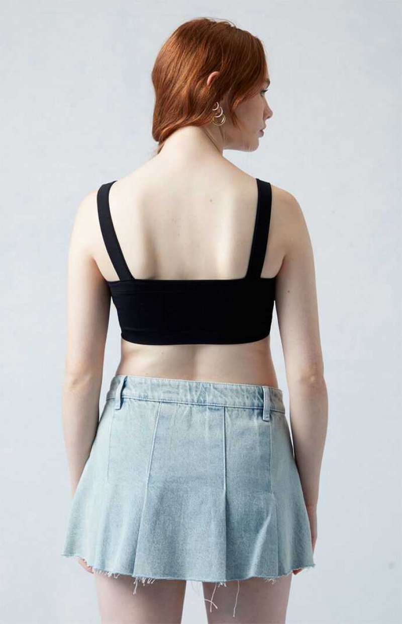 Pantalones PacSun Eco Light Indigo Low Rise Plisado Denim Mini Skirt Mujer Indigo Claro | XCLFS8906