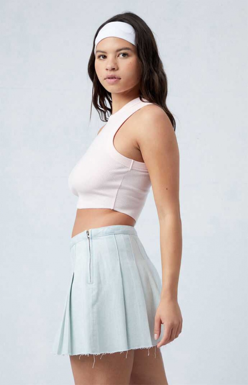 Pantalones PacSun Eco Light Indigo Mid Rise Plisado Denim Mini Skirt Mujer Indigo | KWHFM6417