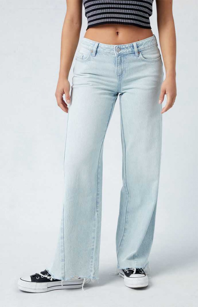 Pantalones PacSun Eco Light Indigo Raw Cut Low Rise gy Mujer Indigo | HBAFP2410