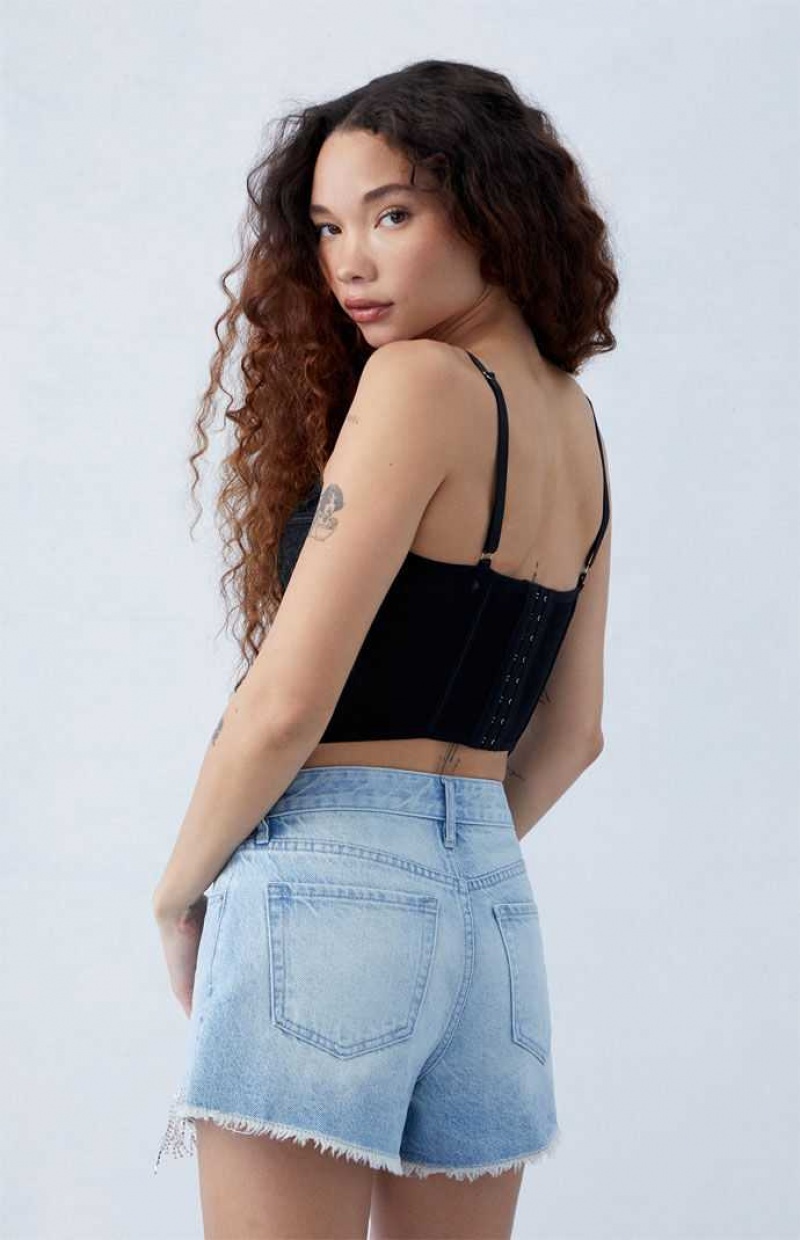 Pantalones PacSun Eco Light Indigo Rhinestone High Waisted Denim Festival Mujer Indigo | SUHIZ5431