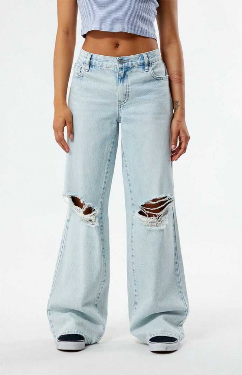 Pantalones PacSun Eco Light Indigo Ripped Parker Extreme gy Mujer Indigo | SLJIR2758