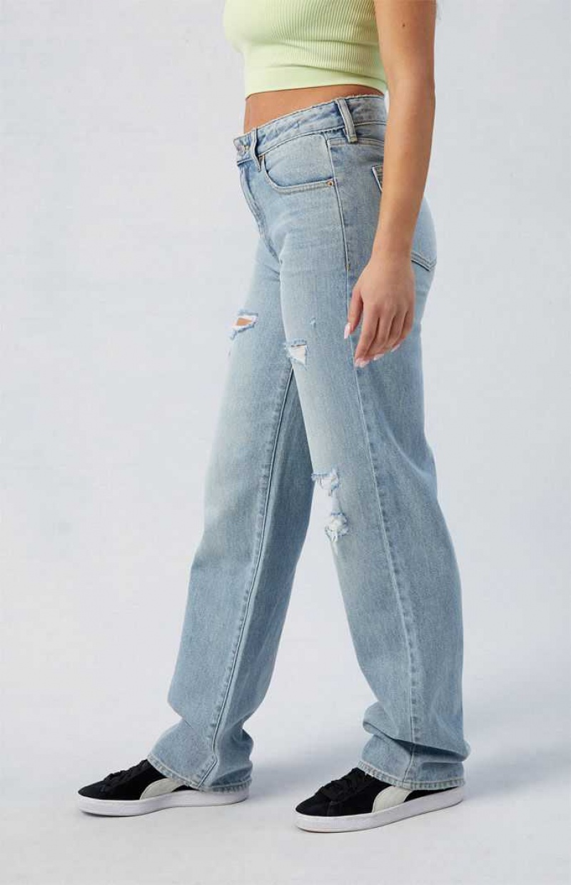 Pantalones PacSun Eco Light Indigo Ripped Millie Mid Rise '90s Boyfriend Mujer Indigo | BXOTQ0865