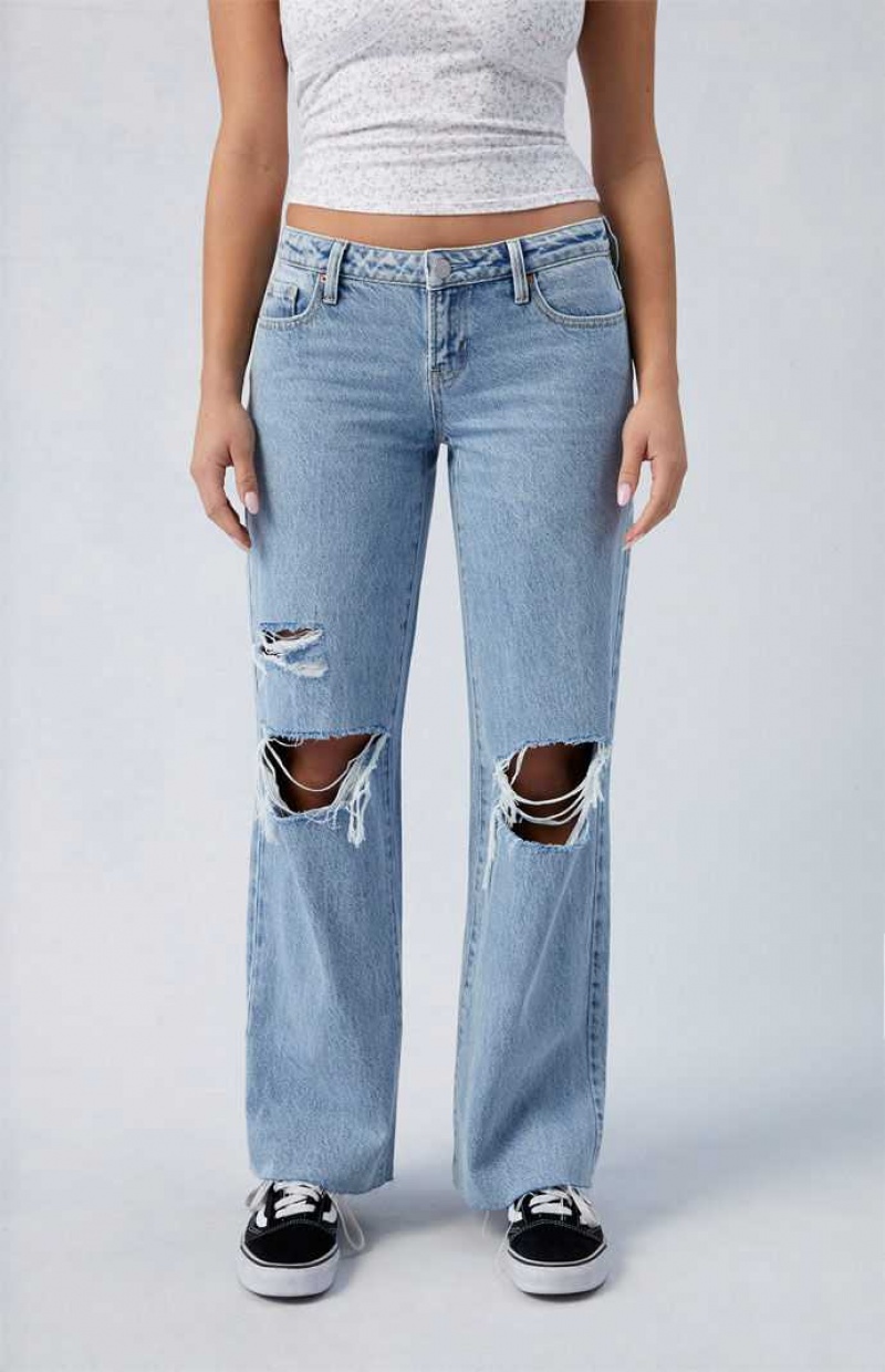 Pantalones PacSun Eco Light Indigo Ripped Wren Low Rise Anchos Leg Mujer Indigo | KPDRT7583