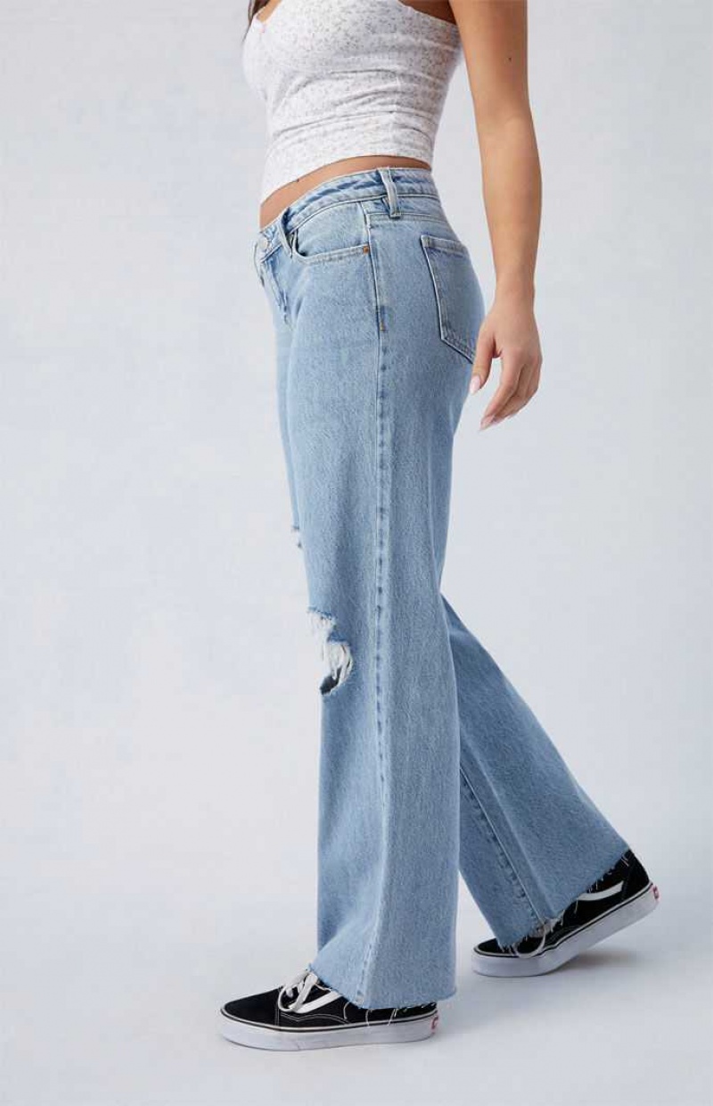 Pantalones PacSun Eco Light Indigo Ripped Wren Low Rise Anchos Leg Mujer Indigo | KPDRT7583