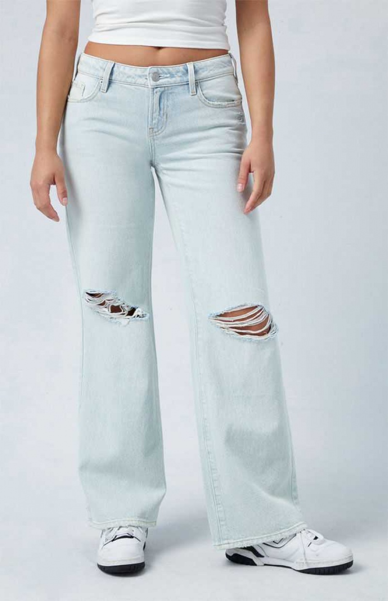 Pantalones PacSun Eco Light Indigo Ripped Low Rise Anchos Leg Mujer Indigo | UQKCX9018