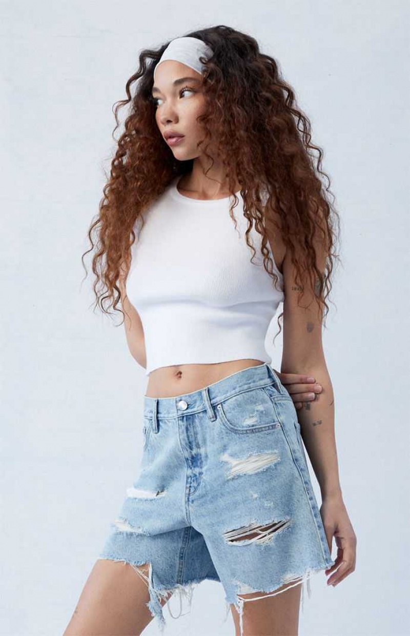 Pantalones PacSun Eco Light Indigo Ripped High Waisted Relaxed Jorts Mujer Indigo | JRYAZ3714