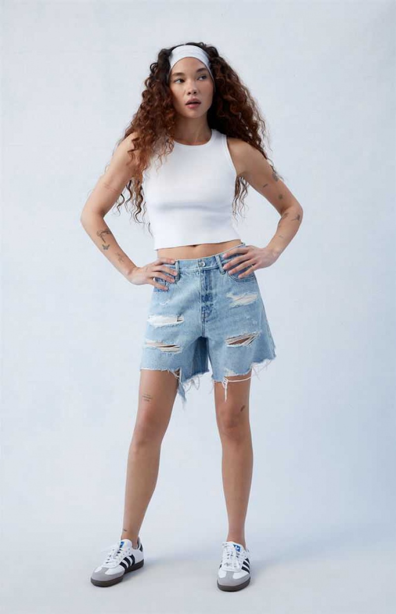 Pantalones PacSun Eco Light Indigo Ripped High Waisted Relaxed Jorts Mujer Indigo | JRYAZ3714