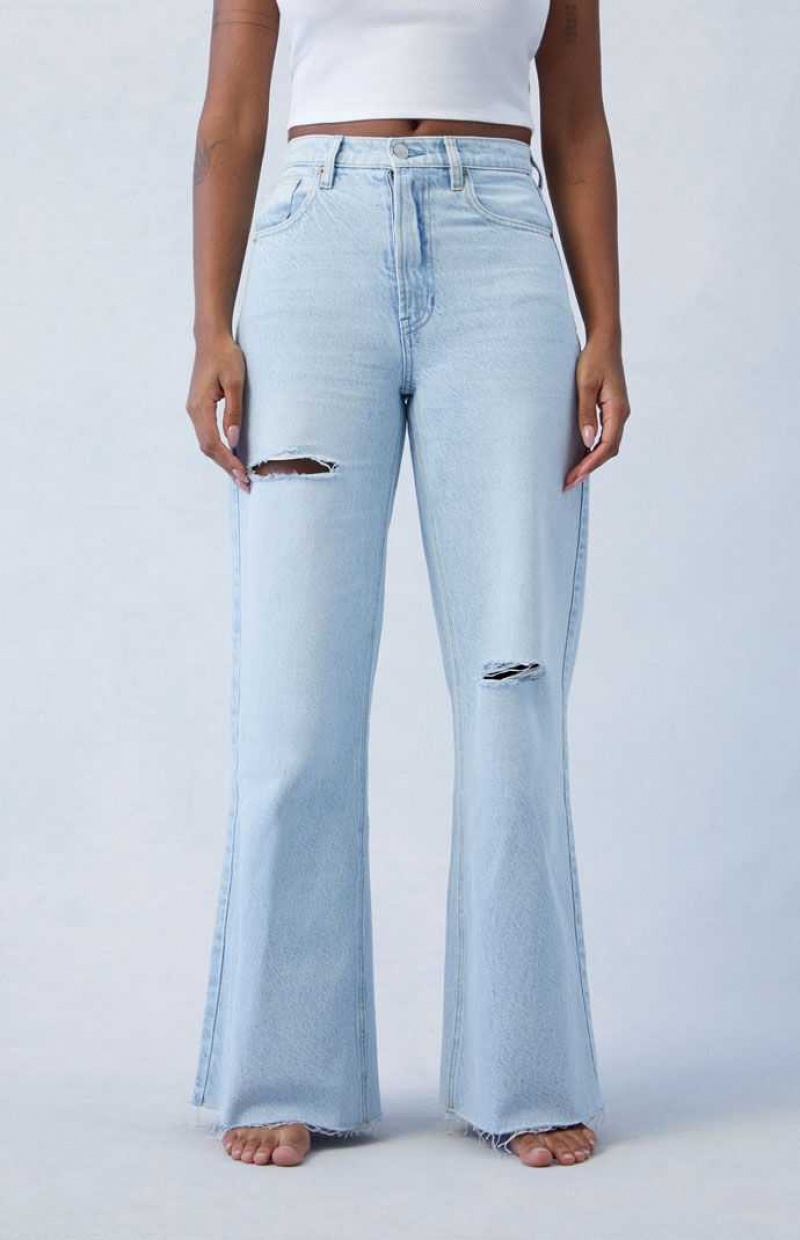 Pantalones PacSun Eco Light Indigo Ripped Anchos Leg Mujer Indigo | GDRHJ8091