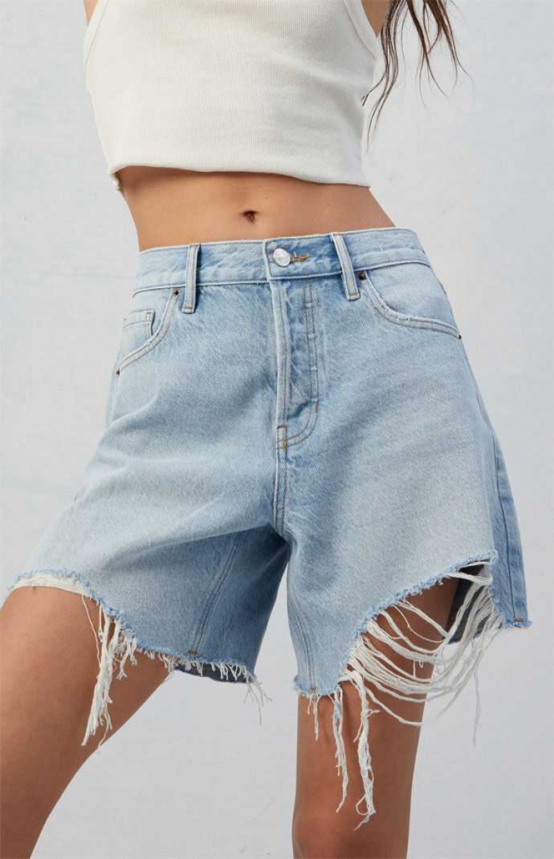 Pantalones PacSun Eco Light Indigo Ripped High Waisted Relaxed Jorts Mujer Indigo | GBSQI1094