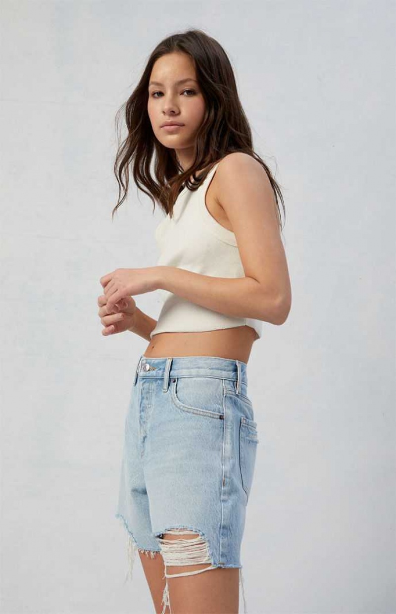 Pantalones PacSun Eco Light Indigo Ripped High Waisted Relaxed Jorts Mujer Indigo | GBSQI1094